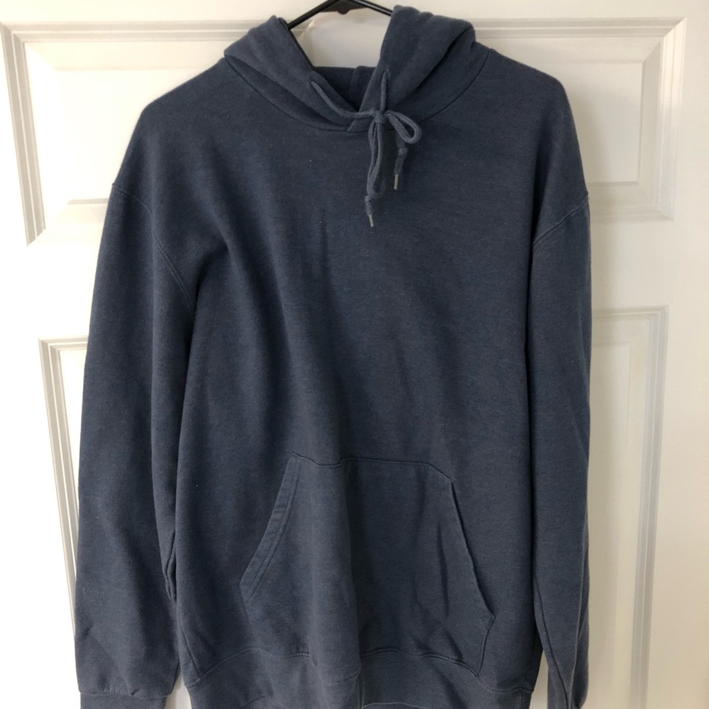 Blue hoodie not sure of the brand but is comfortable and I’m nice condition.